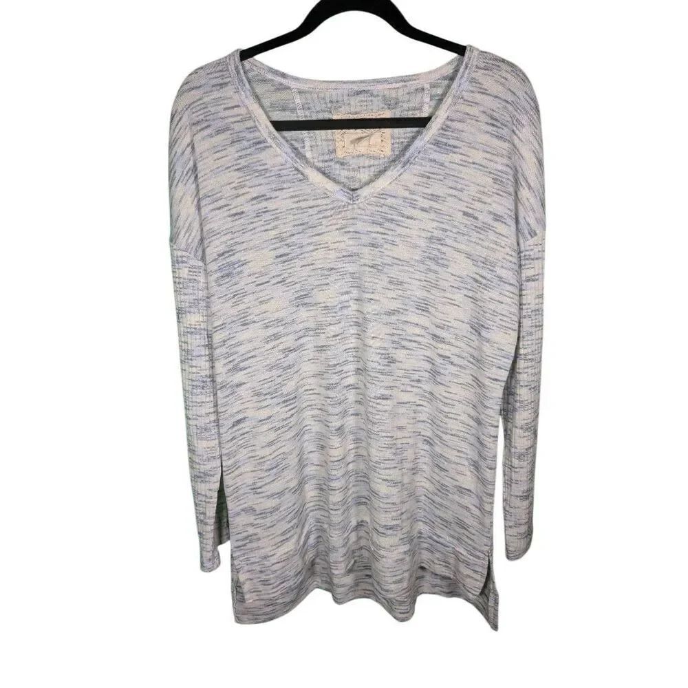 Cupio Lightweight Marbled Sweater Blouse Top Long Sleeve Blue/gray &White Size L